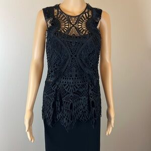 Venus Black Sleeveless Guipure Lace and Fringe Witchy Retro Top